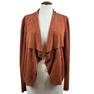 Bagatelle Women's Jacket Medium Rust Drape Open Front‎ Zip Pockets Faux Suede